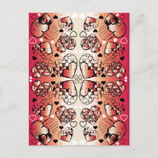 Carte Postale Rouge et blanc Whimsical Romantic Hearts motif (Devant)