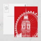 Carte postale rouge et blanche Londres (Devant / Derrière)