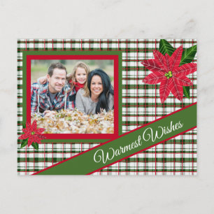 Carte postale Rouge et Vert Plaid Poinsettia Holid