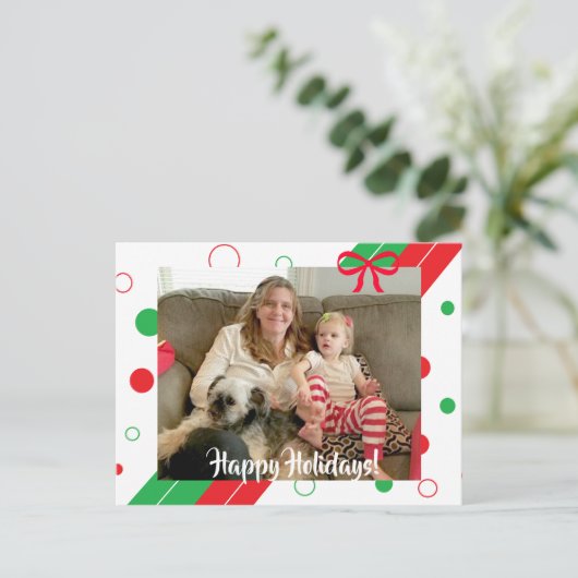 Carte Postale Rouge et vert Polka Dot Noël Joyeux Fêtes (Debout devant)