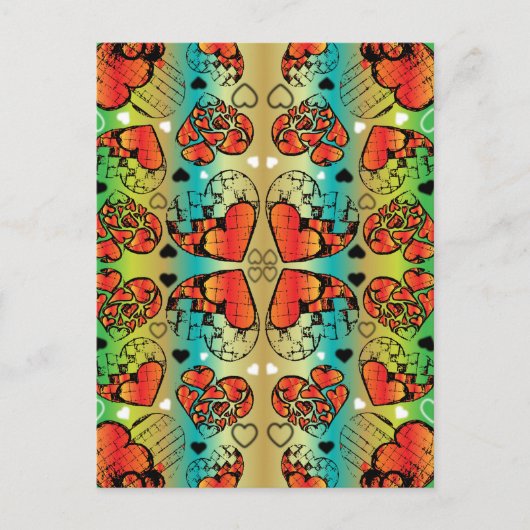 Carte Postale Rouge et vert Whimsical Romantique Coeurs motif (Devant)