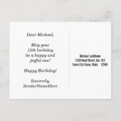 Carte Postale Rouge, Faux Gold 11e anniversaire + Nom personnali (Dos)