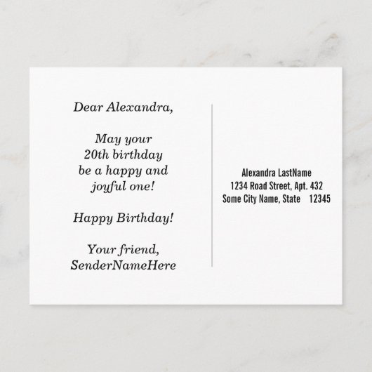 Carte Postale Rouge, Faux Gold 20e anniversaire + Nom personnali (Dos)