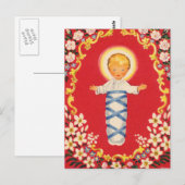 Carte Postale Rouge Floral Bébé Jésus (Devant / Derrière)