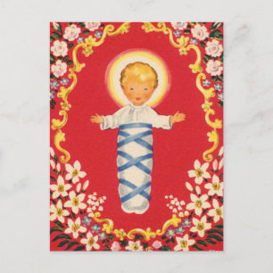Carte Postale Rouge Floral Bébé Jésus