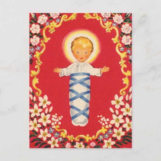 Carte Postale Rouge Floral Bébé Jésus (Devant)