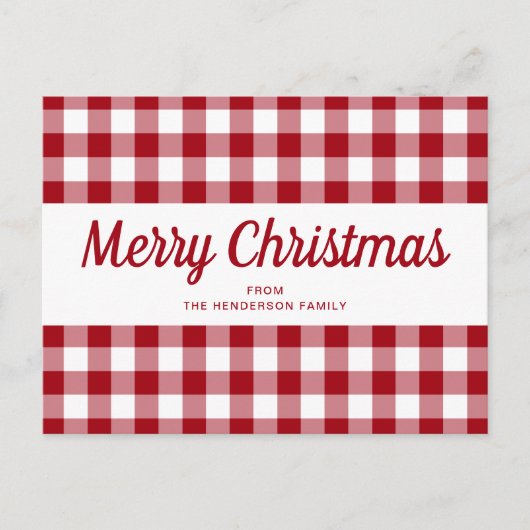 Carte Postale Rouge Gingham Joyeux Noël Script (Devant)