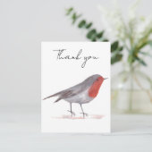 Carte Postale Rouge-gorge oiseau aquarelle bois Festif Hiver (Debout devant)