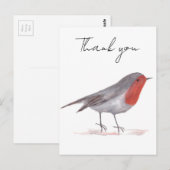 Carte Postale Rouge-gorge oiseau aquarelle bois Festif Hiver (Devant / Derrière)