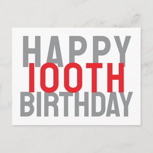 Carte Postale Rouge Gris Blanc Moderne Gras Joyeux 100e Annivers (Devant)