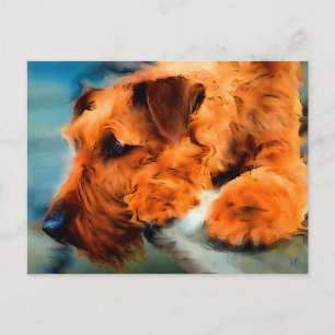 Carte Postale Rouge irlandais Terrier Chien Artsy Portrait d'ani