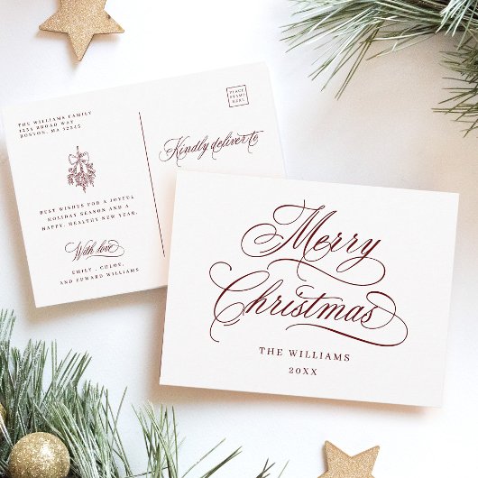 Carte Postale Rouge Joyeux Noël Script Vacances