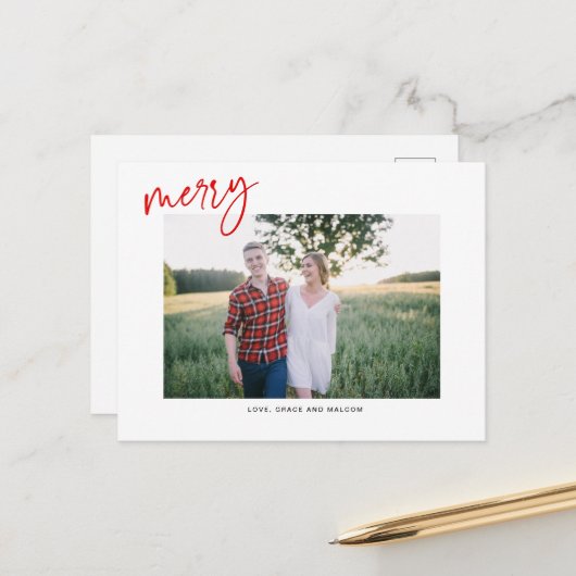 Carte postale rouge Joyeux vacances (Devant/Arrière en situation)