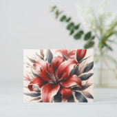 Carte Postale Rouge Lily Fleur Aesthétique Vintage Aquarelle (Debout devant)