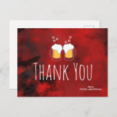 Carte Postale Rouge Moderne Abstrait avec Chopes à Bière Merci (Devant / Derrière)