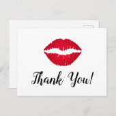 Carte Postale Rouge Ombre Rouge à Lèvres Baiser Merci (Devant / Derrière)