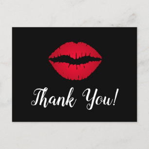 Carte Postale Rouge Ombre Rouge à Lèvres Baiser Merci Noir