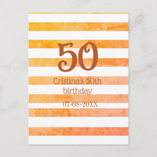 Carte Postale Rouge orange rayé 50ème anniversaire marron nom ré
