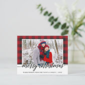 Carte Postale Rouge Plaid Calligraphy Couple Joyeux Noël (Debout devant)