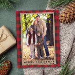 Carte Postale Rouge Plaid Joyeux Noël Kraft Photo de famille<br><div class="desc">Carte postale Red Buffalo Plaid Family Photo Joyeux Noël Kraft Holiday</div>