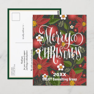 Carte Postale Rouge Poinsettia Floral Élégant Script Entreprise