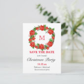 Carte Postale Rouge Poinsettia Noël Wreath Monogram Holiday (Debout devant)
