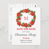 Carte Postale Rouge Poinsettia Noël Wreath Monogram Holiday (Devant / Derrière)