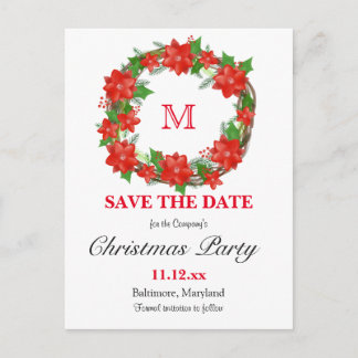 Carte Postale Rouge Poinsettia Noël Wreath Monogram Holiday