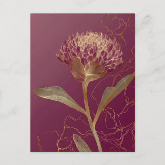 Carte Postale Rouge Profond Or Botanique Fleur Ligne de travail