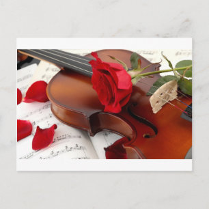 Carte Postale Rouge Rose Petals Romantique Violon Musique