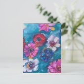 CARTE POSTALE ROUGE ROUGE BLANC FLEURS COLORÉES EN BLEU (Debout devant)