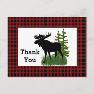 Carte Postale Rouge rustique plaid buffle avec Merci cerf élaphe