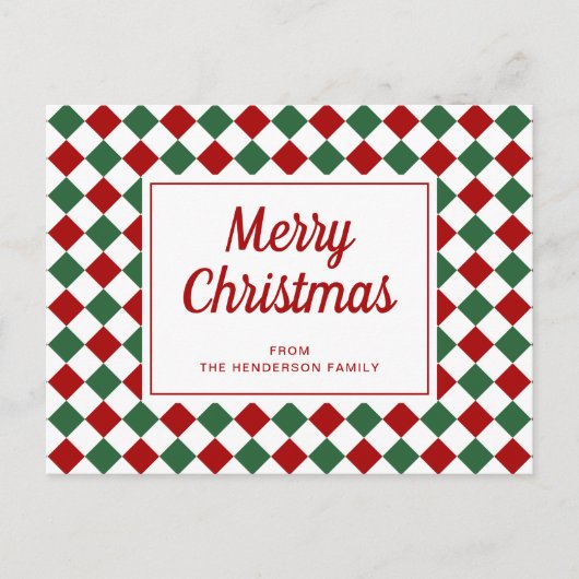 Carte Postale Rouge Vert Festif à Carreaux Joyeux Noël (Devant)