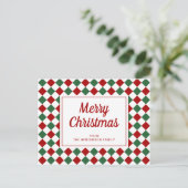 Carte Postale Rouge Vert Festif à Carreaux Joyeux Noël (Debout devant)