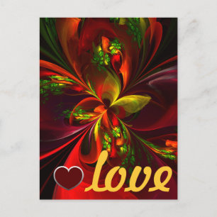 Carte Postale Rouge vert moderne Floral Abstrait Art Motif #05