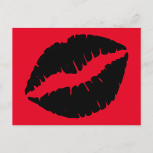 Carte Postale Rouge vif et baiser au rouge à lèvres noir