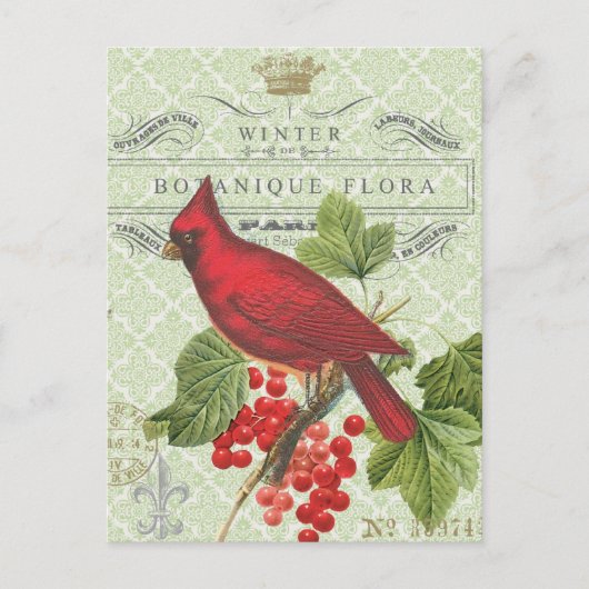 Carte postale rouge vintage de vacances-hiver (Devant)