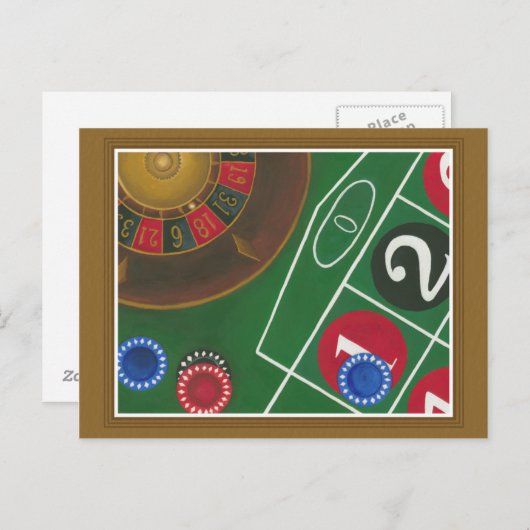 Carte Postale Roulette Table avec puces et roue (Devant / Derrière)