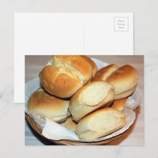Carte Postale Roulis de dîner blancs dans un panier à pain Photo (Devant / Derrière)