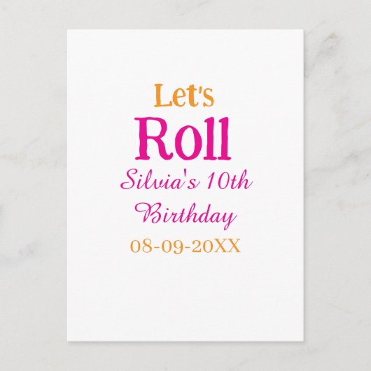 Carte Postale Roulons joyeux 10ème anniversaire ajouter nom rose (Devant)