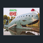Carte Postale Route 66 Catoosa Blue Whale Christmas Santa Hat<br><div class="desc">Visiter la Baleine Bleue de Catoosa,  Oklahoma le long de la Route 66 est magique à tout moment de l'année. Le favori de Roadside America est normalement vu porter un casquette de baseball. Cependant,  pour Noël cette image d'imaginaire montre la baleine portant un chapeau de Père Noël.</div>
