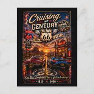 Carte Postale Route 66 Centenaire Voitures Classiques Route Néon
