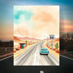 Carte Postale Route 66 Coucher de Soleil Aquarelle