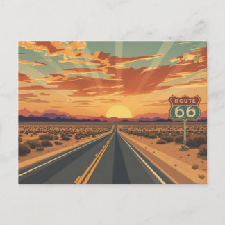 Carte Postale Route 66 Sunset Desert Road Travel Art