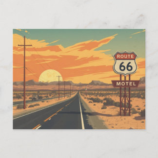 Carte Postale Route 66 Sunset Vintage Road Travel Art