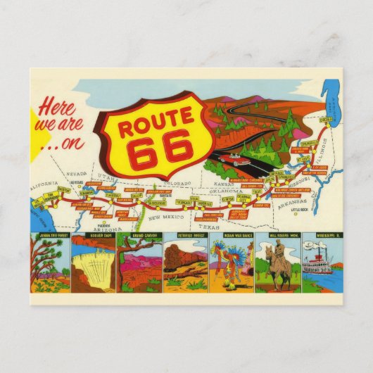 Carte Postale Route 66 vintage (Devant)