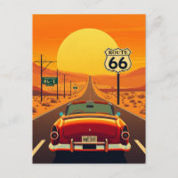 Route 66 Vintage Sunset Highway avec voiture
