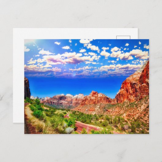 Carte Postale Route à travers le parc national de Zion (Devant / Derrière)