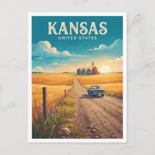 Carte Postale Route agricole du blé du Kansas Hutchinson Voyage