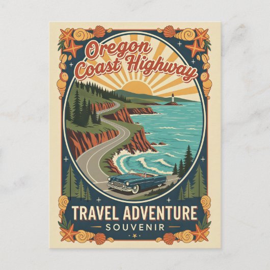 Carte Postale Route de la Côte de l'Oregon Voyage Rétro (Devant)